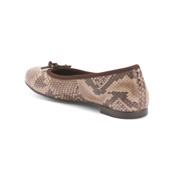 HELENE ROUGE Beige Made In Spain Leather Snake Print Ballerina Flats - Picture 2 of 2